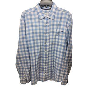 Johnnie-O Hangin' Out Men's Large Blue Gingham Long Sleeve Button Down Shirt
